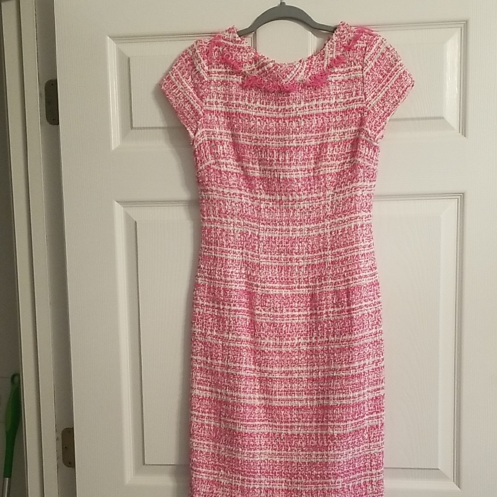 Sara Campbell Pink and White Sheath Midi Dress,size Small